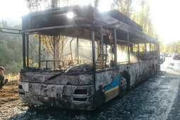 В Алматы, близ Бутаковки, дотла выгорел пассажирский автобус