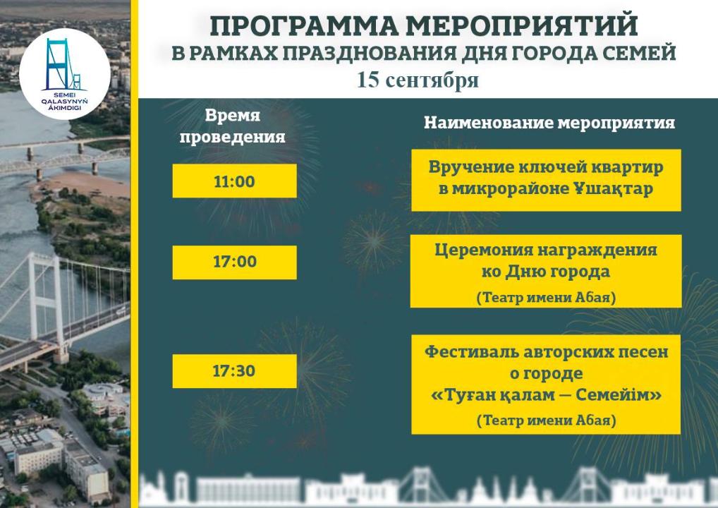 15, 16, 17 сентября в Семее отметят день города